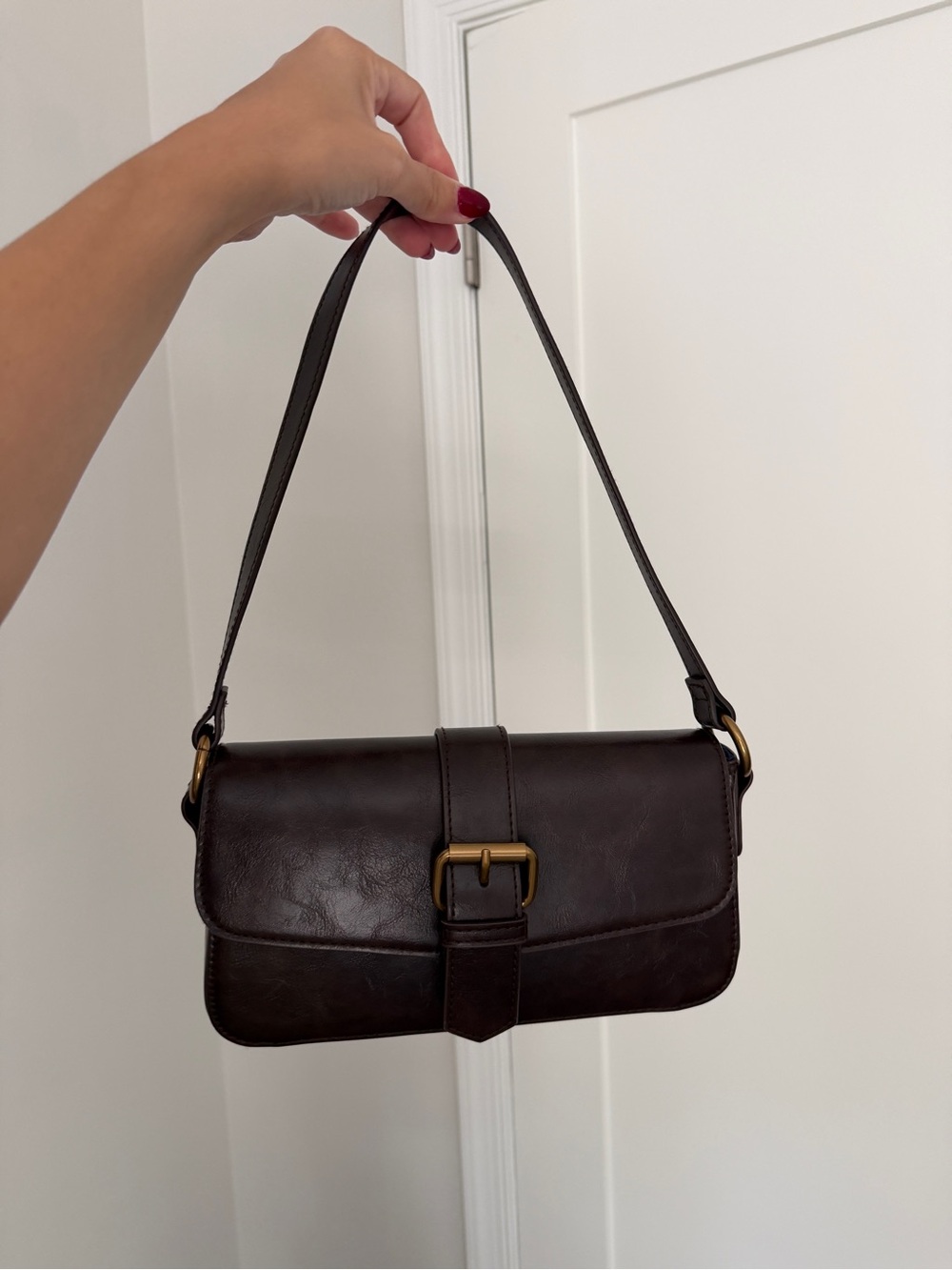 Brandy Melville Classic Brown Leather Buckle Shoulder Bag - Women - Picture 3 of 6